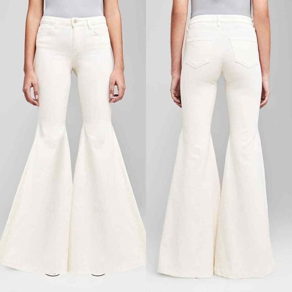 Revolve L'Agence Lorde Super High Rise Flare Jeans in Vintage White Size 23 - Picture 2 of 10
